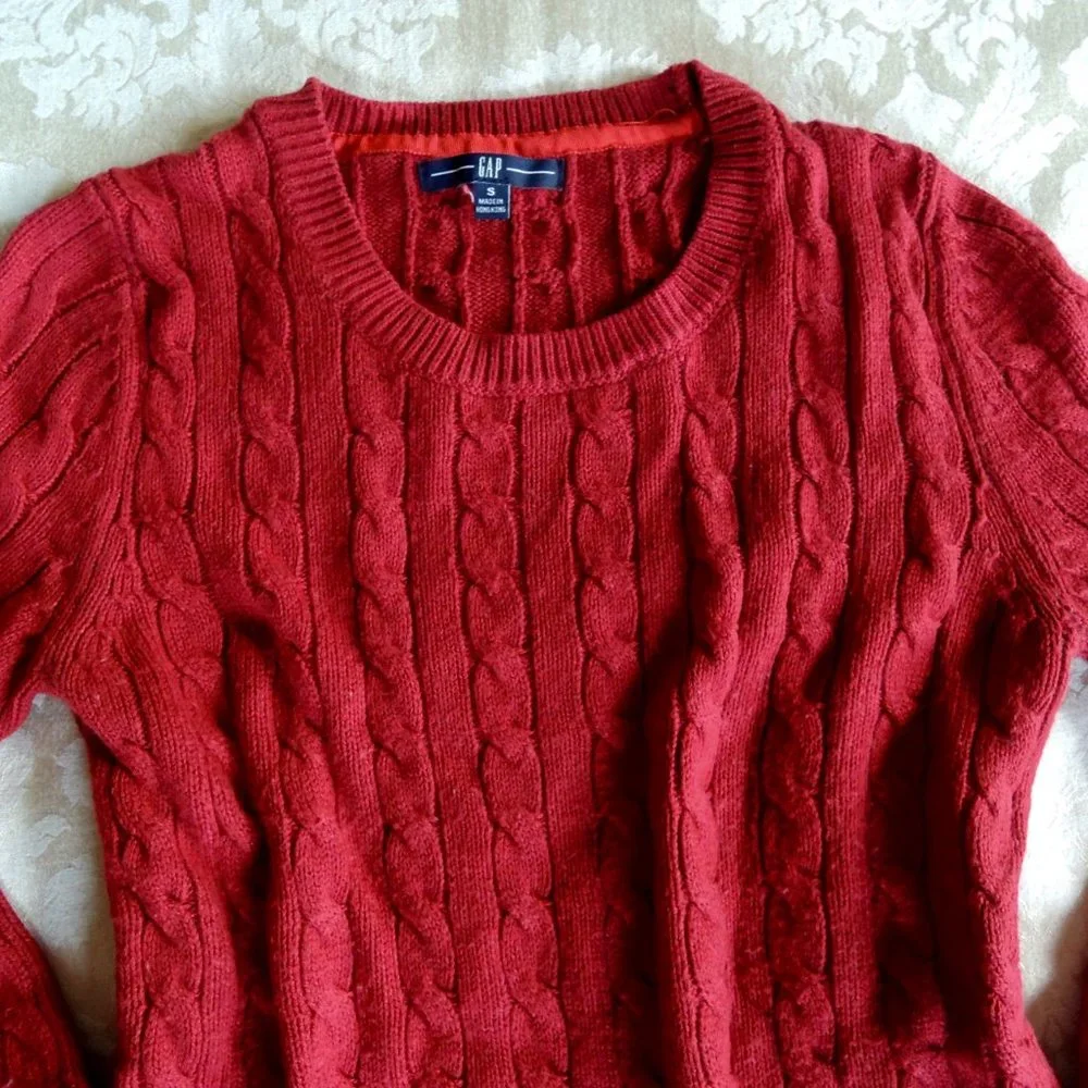 GAP Soft Red Cable Angora Blend Crew Neck Sweater S